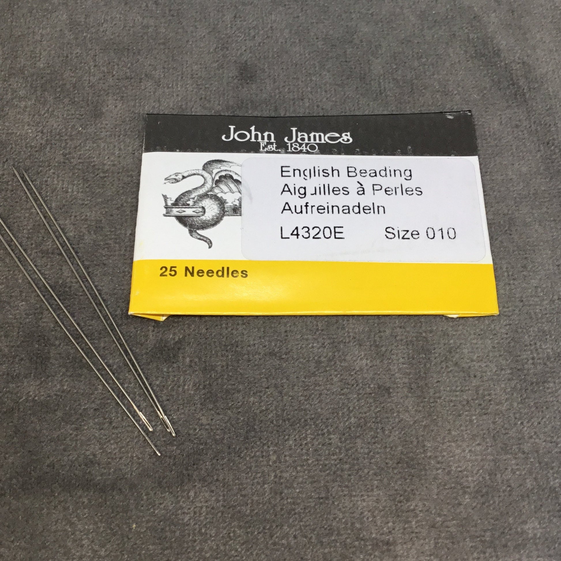 John James Brand Size 10 English Beading Needles - Pack of Twenty Five (25) Needles, Measuring 55mm Long - Fits .46mm (15/0+) Holes!