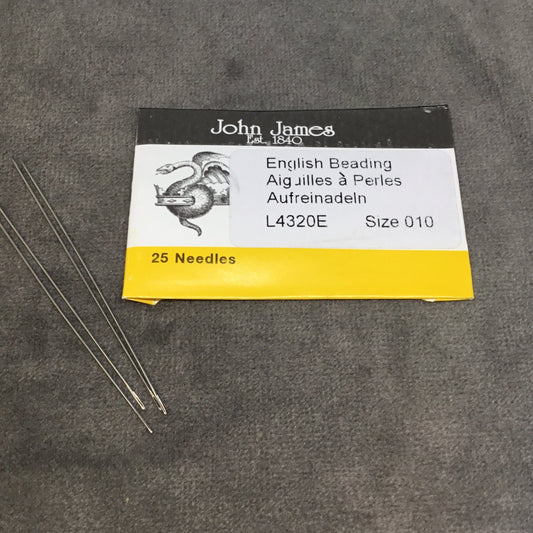 John James Brand Size 10 English Beading Needles - Pack of Twenty Five (25) Needles, Measuring 55mm Long - Fits .46mm (15/0+) Holes!