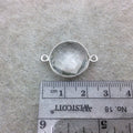 Sterling Silver Faceted Clear (Lab Created) Quartz Round Shaped Bezel Connector - Measuring 18mm x 18mm - Sold Individually