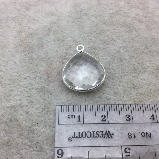 Quartz Bezel | Sterling Silver Faceted Clear (Lab Created) Heart Shaped Pendant - Measuring 18mm x 18mm - Sold Individually
