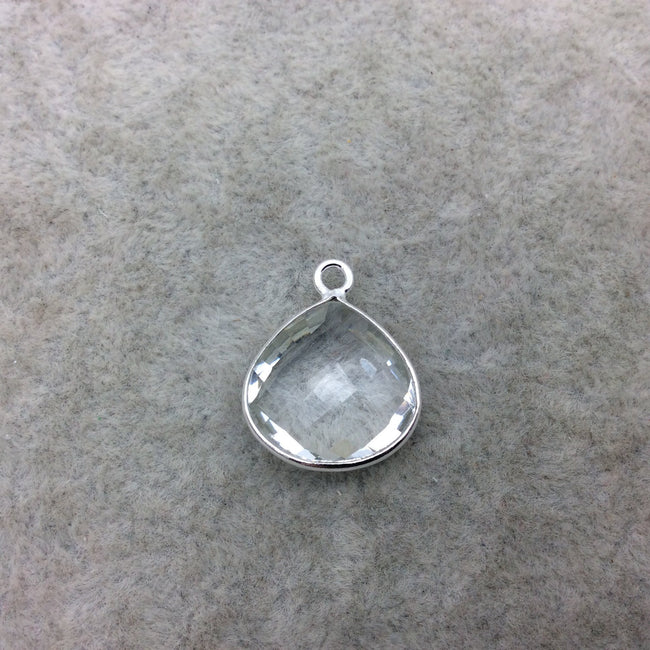 Sterling Silver Faceted Clear (Lab Created) Quartz Heart Shaped Bezel Pendant - Measuring 15mm x 15mm - Sold Individually