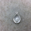 Sterling Silver Faceted Clear (Lab Created) Quartz Teardrop Shaped Bezel Pendant - Measuring 13mm x 18mm - Sold Individually