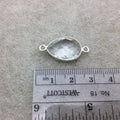 Sterling Silver Faceted Clear (Lab Created) Quartz Teardrop Shaped Bezel Connector - Measuring 13mm x 18mm - Sold Individually