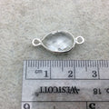 Sterling Silver Faceted Clear (Lab Created) Quartz Teardrop Shaped Bezel Connector - Measuring 10mm x 13mm - Sold Individually