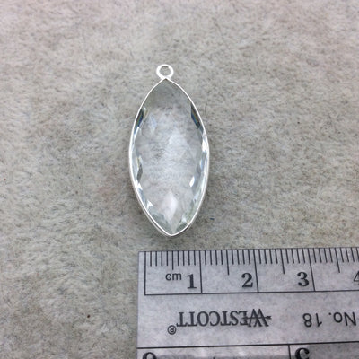 Sterling Silver Faceted Clear (Lab Created) Quartz Marquise Shaped Bezel Pendant - Measuring 15mm x 35mm - Sold Individually
