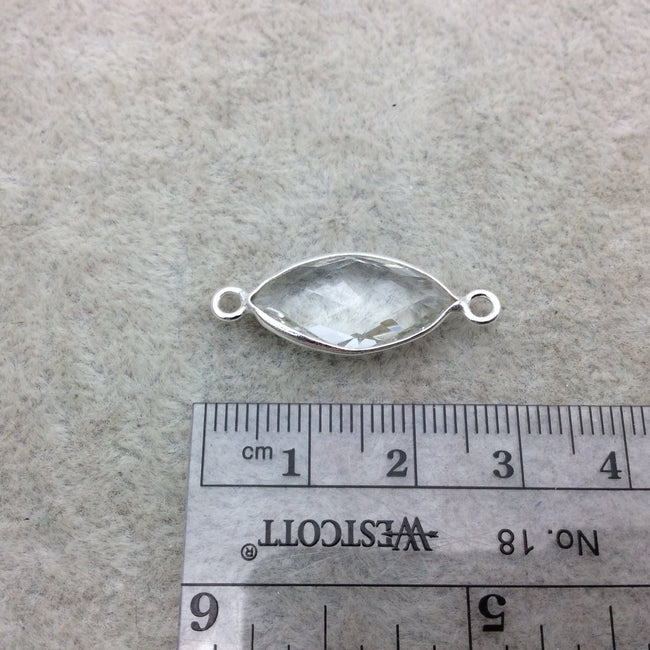 Sterling Silver Faceted Clear (Lab Created) Quartz Marquise Shaped Bezel Connector - Measuring 10mm x 20mm - Sold Individually