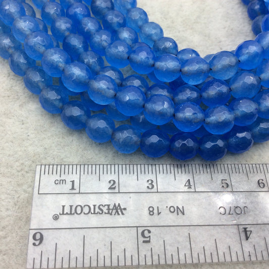 8mm Faceted Mixed Denim Blue Agate Round/Ball Shaped Beads - 15" Strand (Approximately 48 Beads) - Natural Semi-Precious Gemstone