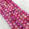 8mm Faceted Mixed Fuchsia Pink/Clear Agate Round/Ball Shaped Beads - 15" Strand (Approximately 48 Beads) - Natural Semi-Precious Gemstone