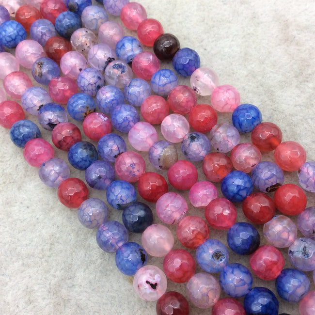 8mm Faceted Mixed Purple/Pink/Blue Agate Round/Ball Shaped Beads - 15" Strand (Approximately 48 Beads) - Natural Semi-Precious Gemstone