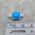 Sterling Silver Faceted Flat Back Dyed Veined Blue Howlite Square Shaped Bezel Connector - Measuring 10mm x 10mm - Sold Individually