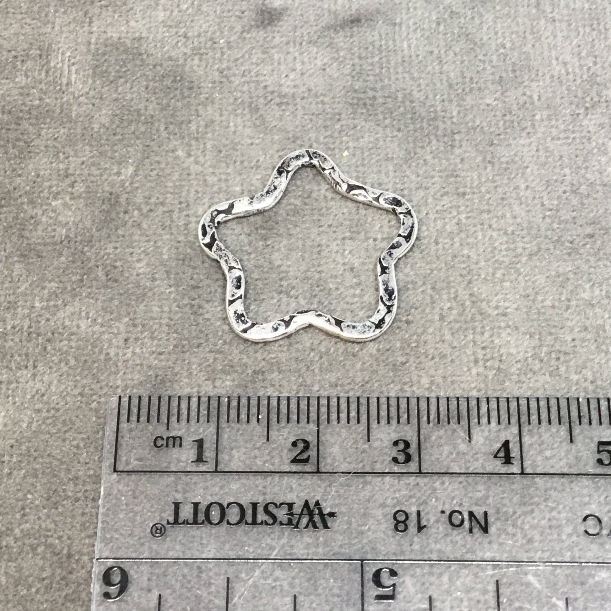 23mm x 23mm Silver Textured Finish Open Star Shaped Plated Copper Components - Sold in Pre-Counted Bulk Packs of 10 Pieces - (456-SV)