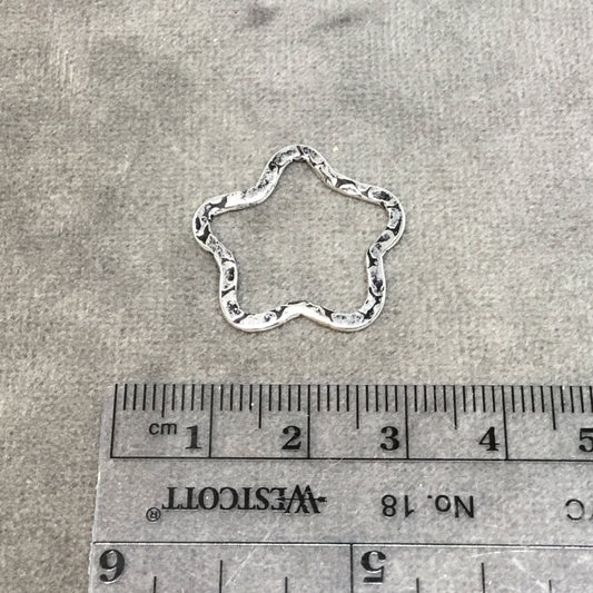 23mm x 23mm Silver Textured Finish Open Star Shaped Plated Copper Components - Sold in Pre-Counted Bulk Packs of 10 Pieces - (456-SV)