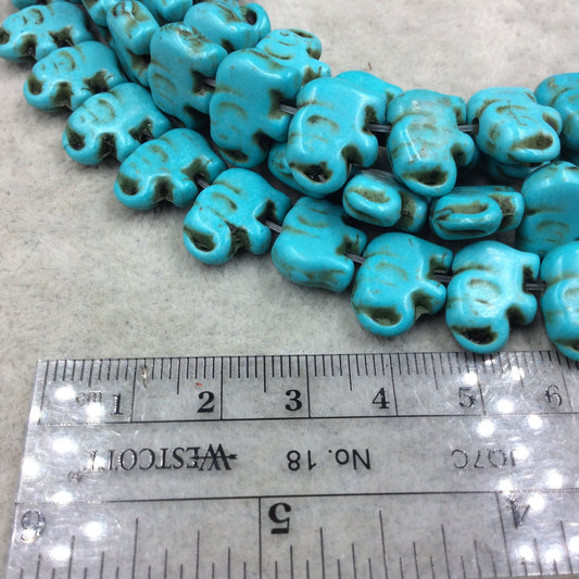 10mm x 14mm Dyed Turquoise/Brown Howlite Elephant Shaped Beads - Sold by 15.25" Strands (Approx. 37 Beads) - Quality Gemstone
