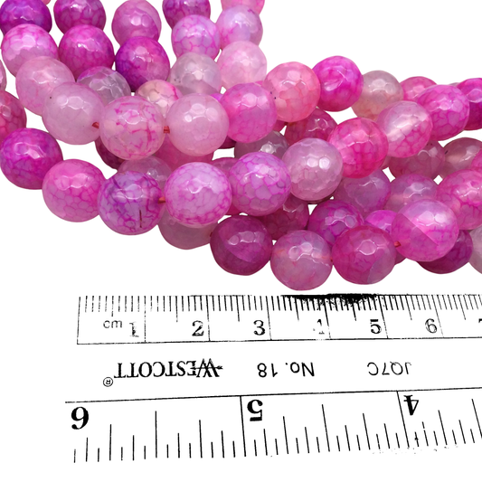 10mm Faceted Mixed Bright Pink Agate Round/Ball Shaped Beads - 15" Strand (Approximately 38 Beads) - Natural Semi-Precious Gemstone