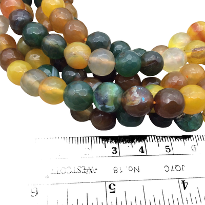 10mm Faceted Mixed Yellow/Green Agate Round/Ball Shaped Beads - 15" Strand (Approximately 38 Beads) - Natural Semi-Precious Gemstone