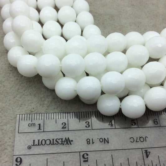 10mm Faceted Opaque White Agate Round/Ball Shaped Beads - 15" Strand (Approximately 38 Beads) - Natural Semi-Precious Gemstone