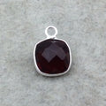 Sterling Silver Faceted Deepest Red (Lab Created) Quartz Square Shaped Bezel Pendant - Measuring 10mm x 10mm - Sold Individually