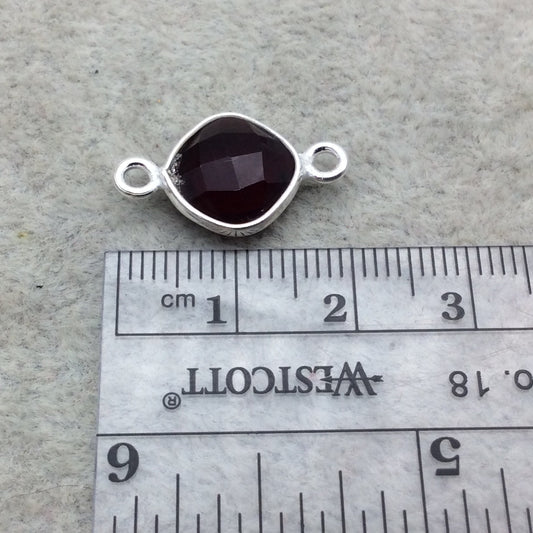 Sterling Silver Faceted Deepest Red (Lab Created) Quartz Diamond Shaped Bezel Connector - Measuring 10mm x 10mm - Sold Individually
