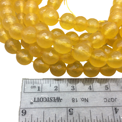 10mm Faceted Mustard Yellow Agate Round/Ball Shaped Beads - 15" Strand (Approximately 38 Beads) - Natural Semi-Precious Gemstone