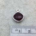 Sterling Silver Faceted Deepest Red (Lab Created) Quartz Diamond Shaped Bezel Pendant - Measuring 10mm x 10mm - Sold Individually