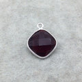 Sterling Silver Faceted Deepest Red (Lab Created) Quartz Diamond Shaped Bezel Pendant - Measuring 15mm x 15mm - Sold Individually