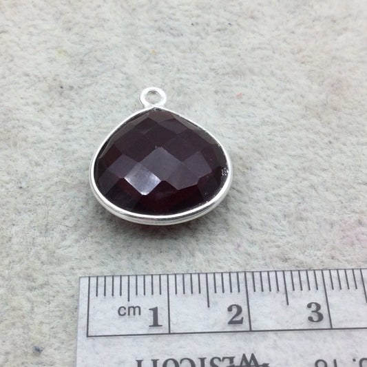 Sterling Silver Faceted Deepest Red (Lab Created) Quartz Heart Shaped Bezel Pendant - Measuring 18mm x 18mm - Sold Individually