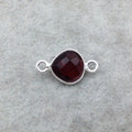 Sterling Silver Faceted Deepest Red (Lab Created) Quartz Heart Shaped Bezel Connector - Measuring 10mm x 10mm - Sold Individually