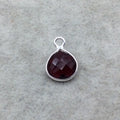 Sterling Silver Faceted Deepest Red (Lab Created) Quartz Round Shaped Bezel Pendant - Measuring 10mm x 10mm - Sold Individually