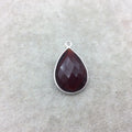 Sterling Silver Faceted Deepest Red (Lab Created) Quartz Teardrop Shaped Bezel Pendant - Measuring 18mm x 25mm - Sold Individually