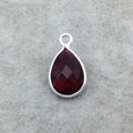Sterling Silver Faceted Deepest Red (Lab Created) Quartz Teardrop Shaped Bezel Pendant - Measuring 10mm x 13mm - Sold Individually