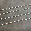 Gunmetal Plated Copper Rosary Chain with 3mm Faceted Round Shaped White Buffalo Turquoise Beads - Sold by the Foot! - Natural Beaded Chain