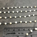 Gunmetal Plated Copper Rosary Chain with 4mm Smooth Round Shaped White Buffalo Turquoise Beads - Sold by the Foot! - Natural Beaded Chain