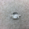 Sterling Silver Faceted Clear (Lab Created) Quartz Square Shaped Bezel Connector - Measuring 15mm x 15mm - Sold Individually
