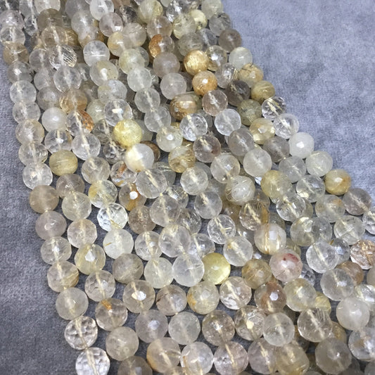 8mm Faceted Golden Rutilated Quartz Beads