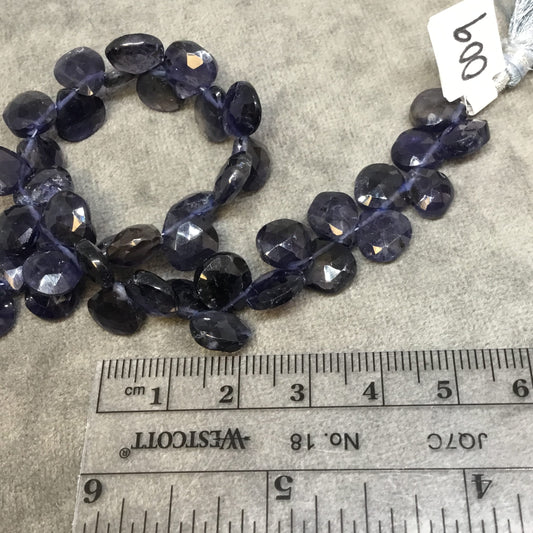 8-9mm x 8-9mm Faceted Heart/Teardrop Shaped Dark Iolite Beads - 9" Strand ( ~44 Beads) - High Quality Hand-Cut Semi-Precious Gemstone