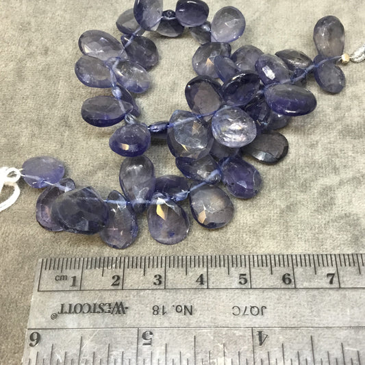 9-12mm x 10-14mm Faceted Pear/Teardrop Shaped Light Iolite Beads - 9" Strand (~44 Beads) - High Quality Hand-Cut Semi-Precious Gemstone