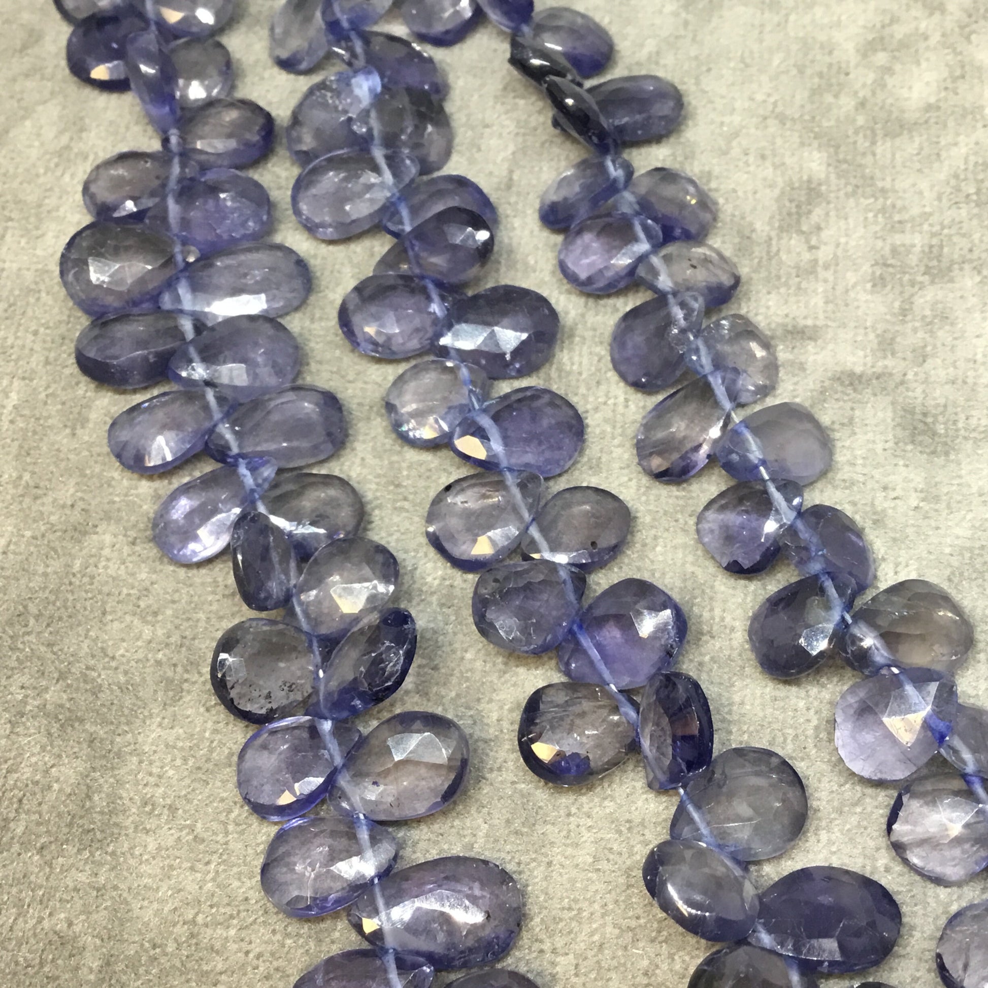 6-8mm x 8-10mm Faceted Pear/Teardrop Shaped Light Iolite Beads - 9" Strand ( ~48 Beads) - High Quality Hand-Cut Semi-Precious Gemstone