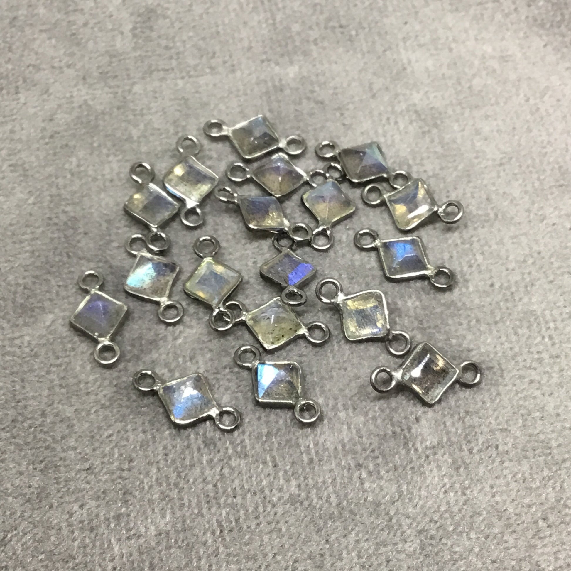 Labradorite Bezel | Gunmetal Sterling Silver Pointed/Cut Stone Faceted Diamond Shaped Connectors - Meas 4mm x 4mm - BULK PACK of Six (6)