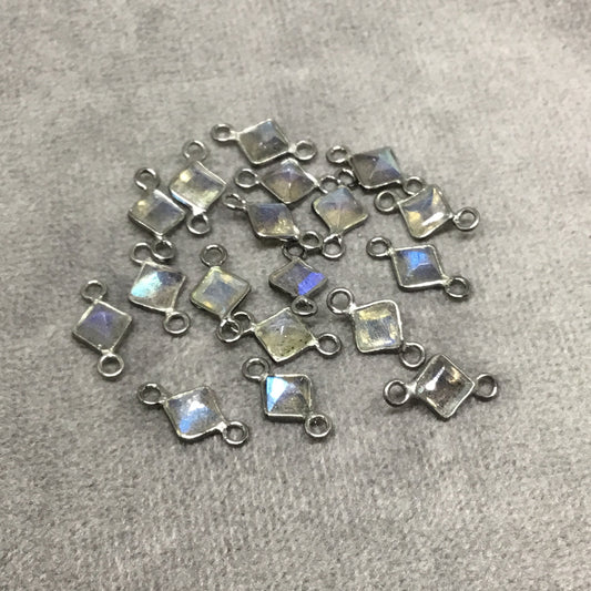 Labradorite Bezel | Gunmetal Sterling Silver Pointed/Cut Stone Faceted Diamond Shaped Connectors - Meas 4mm x 4mm - BULK PACK of Six (6)