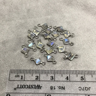 Labradorite Bezel | Gunmetal Sterling Silver Pointed/Cut Stone Faceted Diamond Shaped Connectors - Meas 4mm x 4mm - BULK PACK of Six (6)
