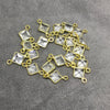 Clear Quartz Bezel Connectors for Jewelry - 5mm - 14k Gold Vermeil Birthstone Charms - Wholesale Bulk Lot of 6 pieces