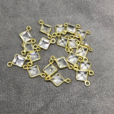 Clear Quartz Bezel Connectors for Jewelry - 5mm - 14k Gold Vermeil Birthstone Charms - Wholesale Bulk Lot of 6 pieces