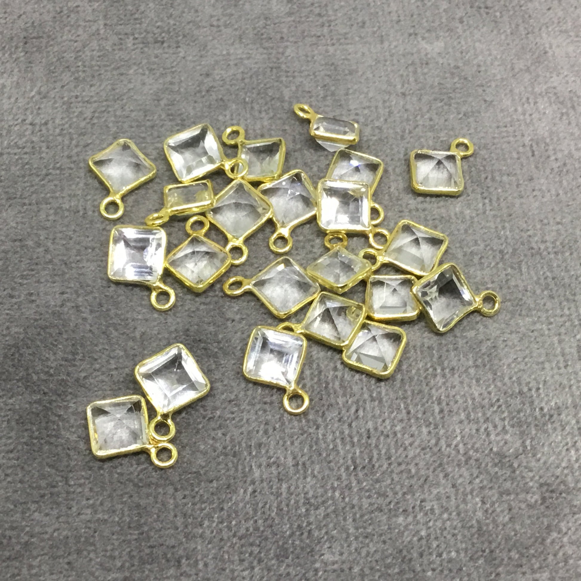 BULK PACK of Six (6) Gold Sterling Silver Pointed/Cut Stone Faceted Diamond Shaped Clear Quartz Bezel Pendants - Measuring 5mm x 5mm