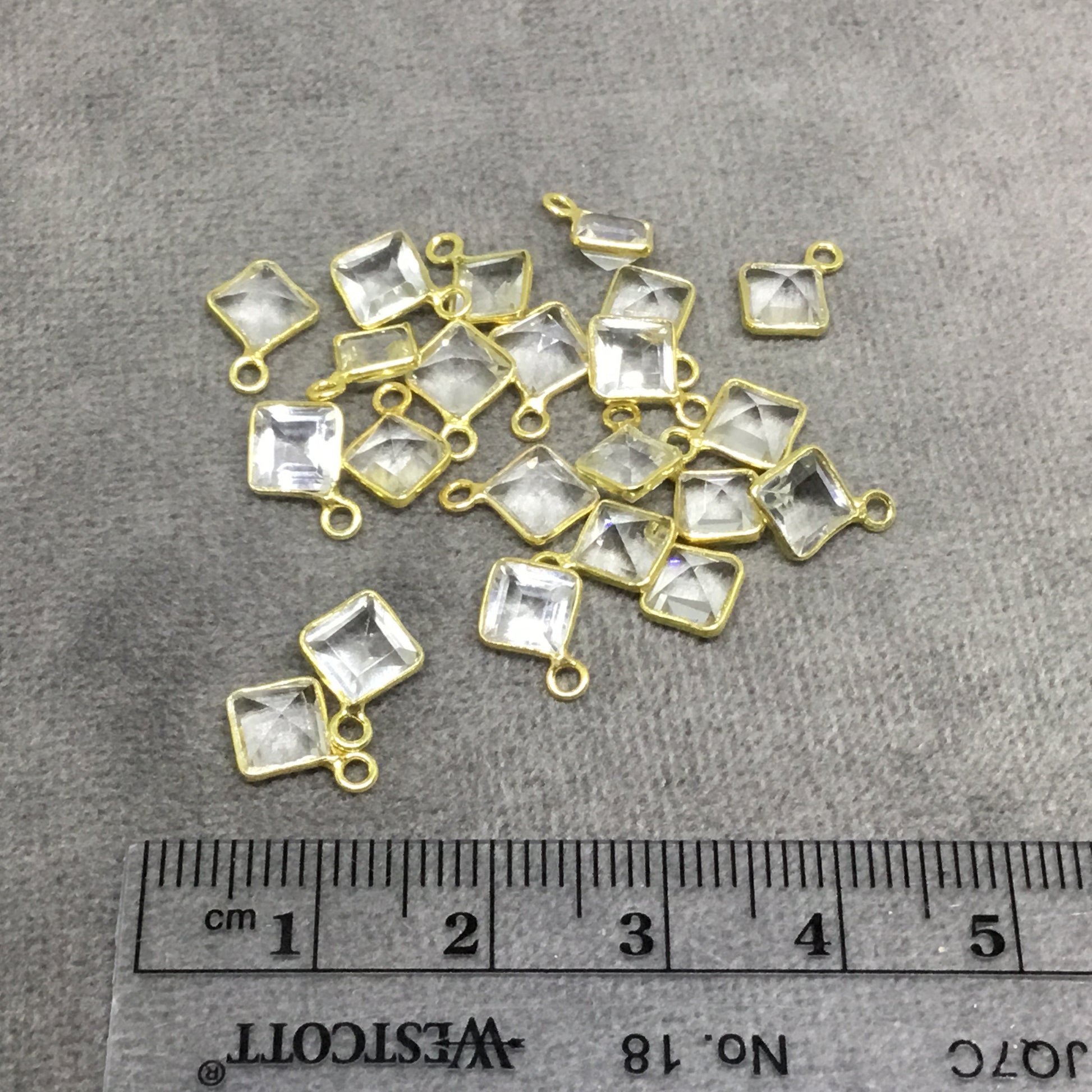 BULK PACK of Six (6) Gold Sterling Silver Pointed/Cut Stone Faceted Diamond Shaped Clear Quartz Bezel Pendants - Measuring 5mm x 5mm