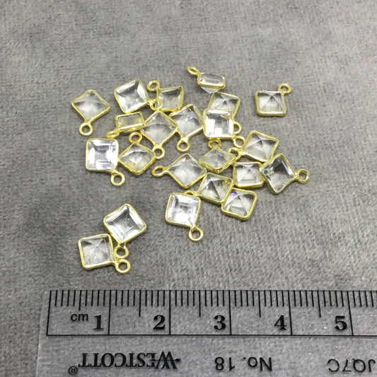 BULK PACK of Six (6) Gold Sterling Silver Pointed/Cut Stone Faceted Diamond Shaped Clear Quartz Bezel Pendants - Measuring 5mm x 5mm