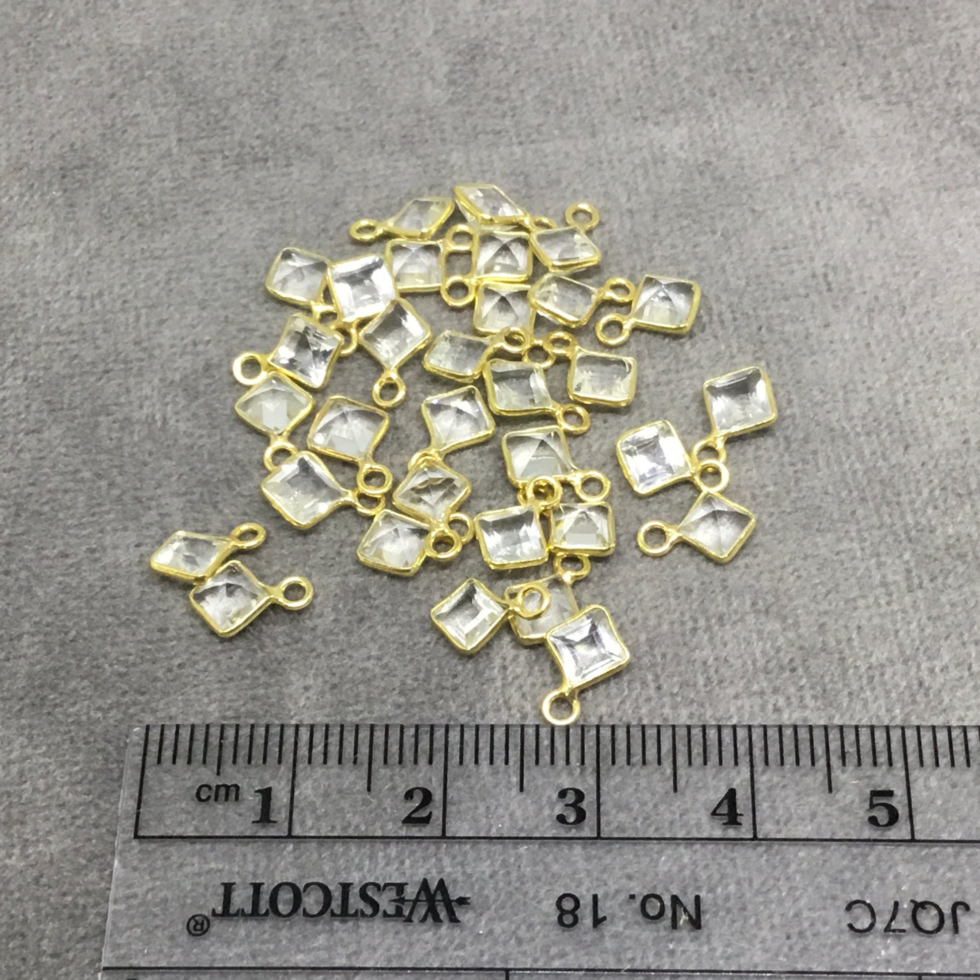 BULK PACK of Six (6) Gold Sterling Silver Pointed/Cut Stone Faceted Diamond Shaped Clear Quartz Bezel Pendants - Measuring 4mm x 4mm