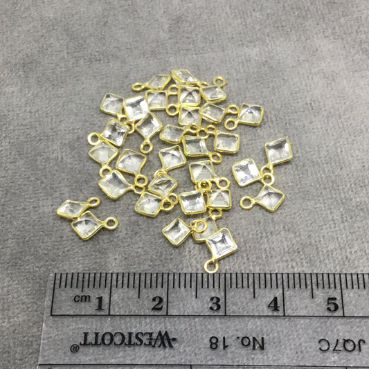 BULK PACK of Six (6) Gold Sterling Silver Pointed/Cut Stone Faceted Diamond Shaped Clear Quartz Bezel Pendants - Measuring 4mm x 4mm