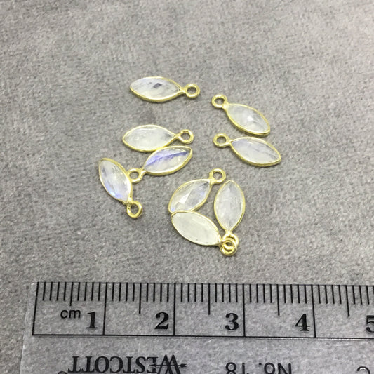 BULK PACK of Six (6) Gold Sterling Silver Pointed/Cut Stone Faceted Marquise Shaped Moonstone Bezel Pendants - Measuring 4mm x 8mm
