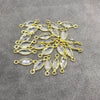 BULK PACK of Six (6) Gold Sterling Silver Pointed/Cut Stone Faceted Marquise Shaped Clear Quartz Bezel Connectors - Measuring 4 x 8mm