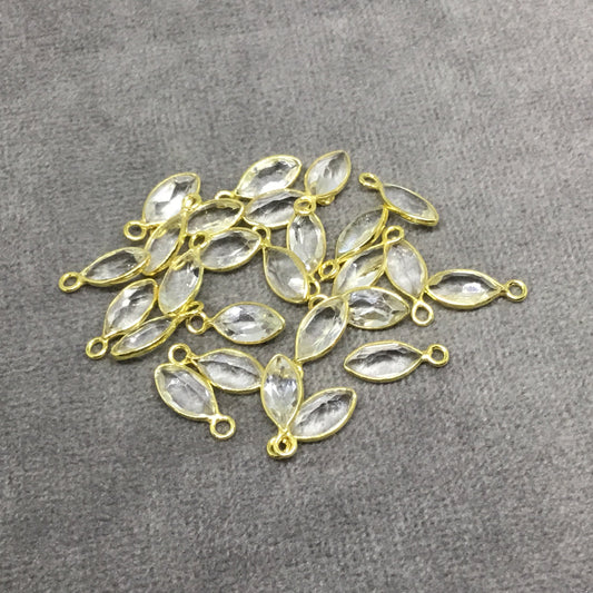 BULK PACK of Six (6) Gold Sterling Silver Pointed/Cut Stone Faceted Marquise Shaped Clear Quartz Bezel Pendants - Measuring 4mm x 8mm